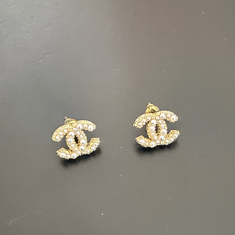 Chanel Gold and Pearl Logo Earrings
